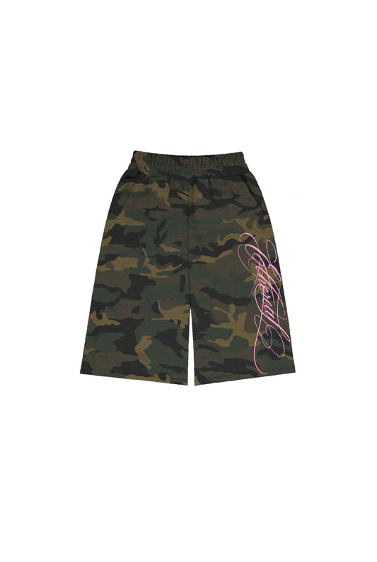 Ethereal Script 3/4 Camo Shorts