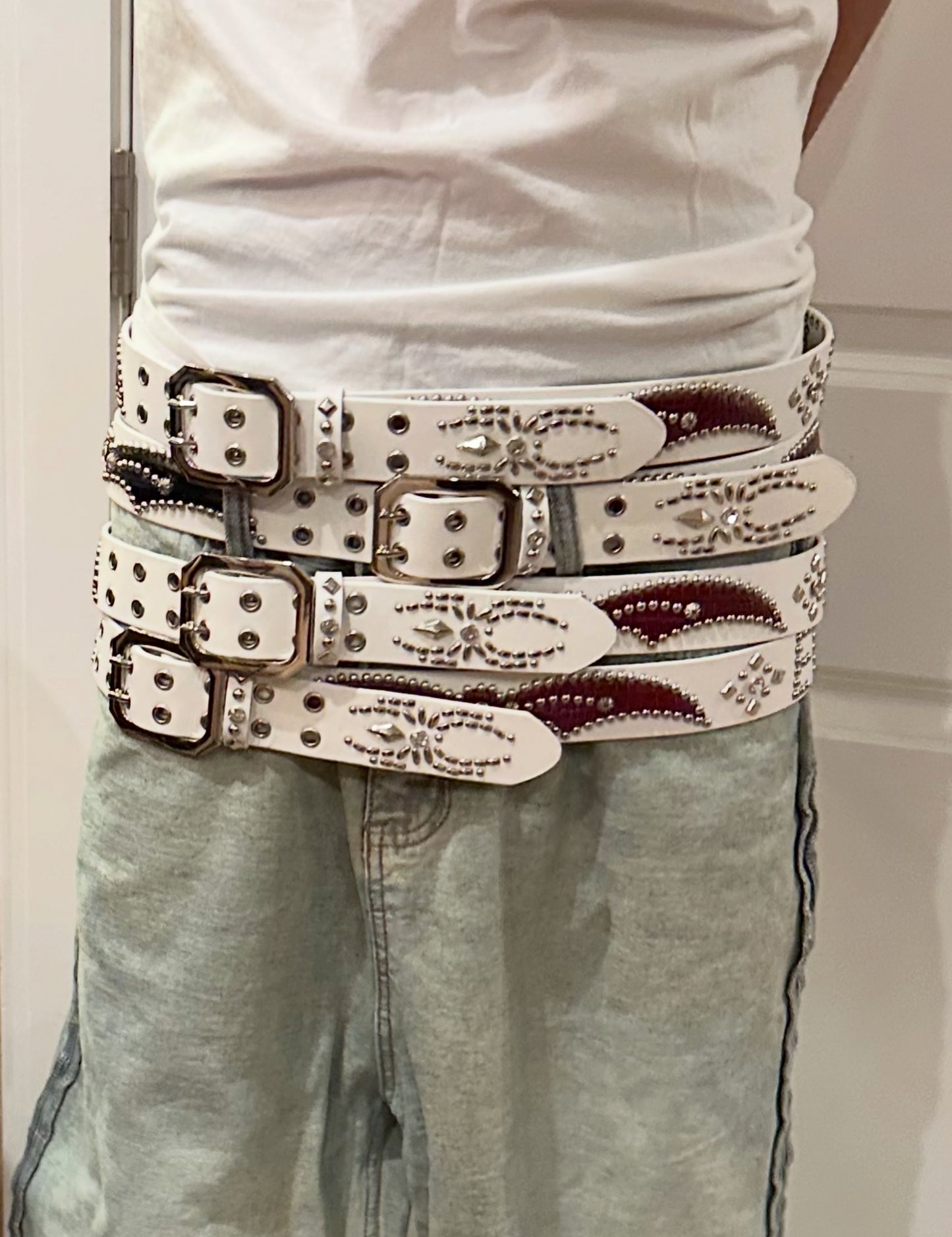 Ethereal White Studded Belts Exclusive
